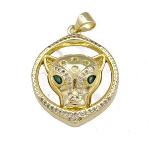Copper Leopard Pendant Pave Shell Zirconia 18K Gold Plated, approx 21-25mm