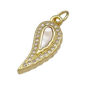 Copper Leaf Pendant Pave Shell Zirconia 18K Gold Plated, approx 8-18mm