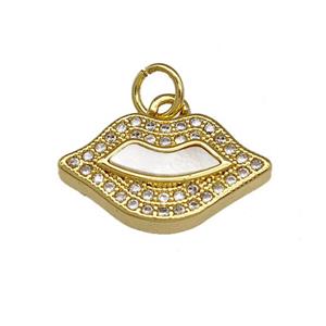 Copper Lips Pendant Pave Shell Zirconia 18K Gold Plated, approx 10-18mm