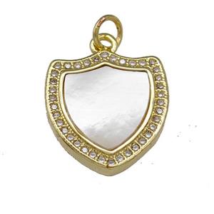 Copper Shield Pendant Pave Shell Zirconia 18K Gold Plated, approx 16-18mm