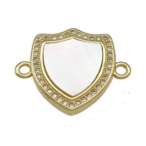 Copper Shield Connector Pave Shell Zirconia 18K Gold Plated, approx 16-18mm