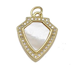 Copper Shield Pendant Pave Shell Zirconia 18K Gold Plated, approx 15-18mm