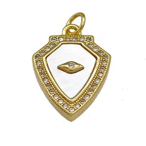 Copper Shield Pendant Pave Shell Zirconia Eye 18K Gold Plated, approx 15-18mm
