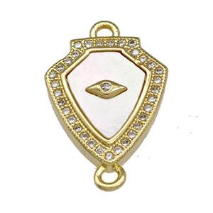 Copper Shield Connector Pave Shell Zirconia Eye 18K Gold Plated, approx 15-18mm