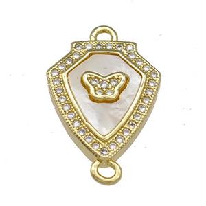 Copper Shield Connector Pave Shell Zirconia Butterfly 18K Gold Plated, approx 15-18mm
