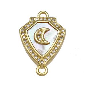 Copper Shield Connector Pave Shell Zirconia Moon 18K Gold Plated, approx 15-18mm