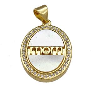 Copper Oval Pendant Pave Shell Zirconia MOM 18K Gold Plated, approx 16-20mm