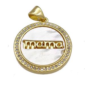 Copper Circle Pendant Pave Shell Zirconia MOM 18K Gold Plated, approx 19.5mm