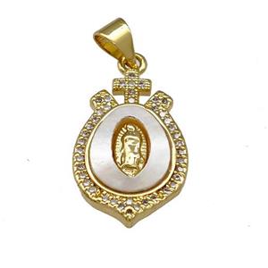 Jesus Charms Copper Pendant Pave Shell Zirconia 18K Gold Plated, approx 13-21mm