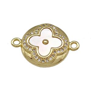 Copper Clover Connector Pave Shell Zirconia Circle 18K Gold Plated, approx 15mm