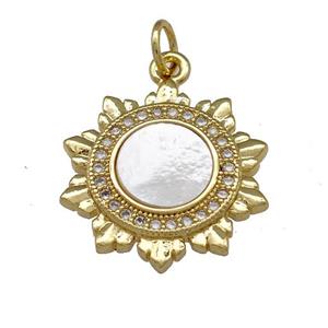 Copper Sun Charms Pendant Pave Shell Zirconia 18K Gold Plated, approx 18mm