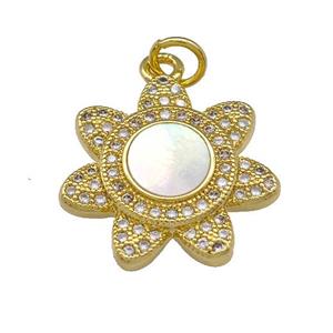 Copper Sunflower Pendant Micro Pave Shell Zirconia 18K Gold Plated, approx 18mm