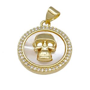 Copper Skull Charms Pendant Micro Pave Shell Zirconia 18K Gold Plated, approx 18mm