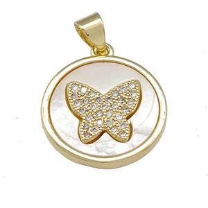 Copper Butterfly Pendant Pave Shell Zirconia 18K Gold Plated, approx 17mm