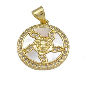 Medusa Charms Copper Pendant Micro Pave Shell Zirconia Circle 18K Gold Plated, approx 17.5mm