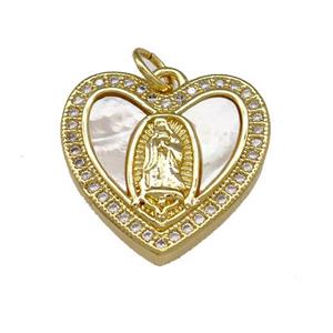 Jesus Charms Copper Heart Pendant Micro Pave Shell Zirconia 18K Gold Plated, approx 18mm