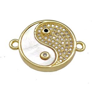 Chinese Yinyang Copper Taichi Connector Micro Pave Shell Zirconia 18K Gold Plated, approx 18mm