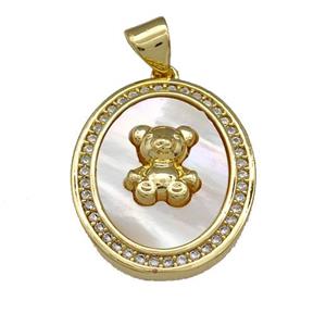Copper Bear Pendant Pave Shell Zirconia Oval 18K Gold Plated, approx 17-21mm