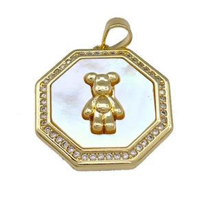 Copper Bear Pendant Pave Shell Zirconia Polygon 18K Gold Plated, approx 20mm