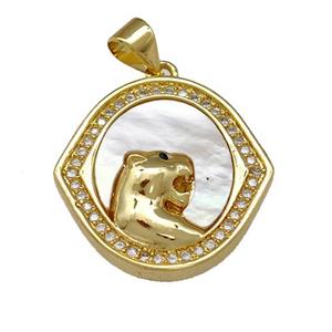 Copper Lion Pendant Pave Shell Zirconia 18K Gold Plated, approx 20mm