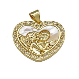 Copper Heart Pendant Pave Shell Zirconia Lover 18K Gold Plated, approx 22mm