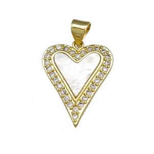 Copper Heart Pendant Pave Shell Zirconia 18K Gold Plated, approx 16-20mm