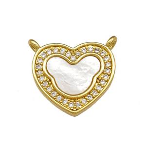 Copper Heart Pendant Pave Shell Zirconia 2loops Bear 18K Gold Plated, approx 15mm