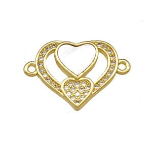 Copper Heart Connector Pave Shell Zirconia 18K Gold Plated, approx 15-17mm