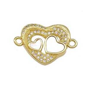 Copper Heart Connector Pave Shell Zirconia 18K Gold Plated, approx 15-17.5mm