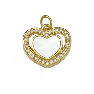 Copper Heart Pendant Pave Shell Zirconia 18K Gold Plated, approx 15-17.5mm