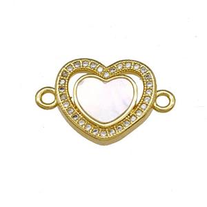 Copper Heart Connector Pave Shell Zirconia 18K Gold Plated, approx 16mm