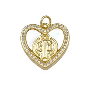 Jesus Charms Copper Heart Pendant Pave Shell Zirconia 18K Gold Plated, approx 18mm