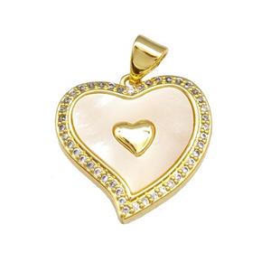 Copper Heart Pendant Pave Shell Zirconia 18K Gold Plated, approx 19mm