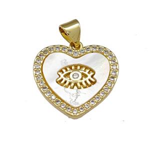 Copper Heart Pendant Pave Shell Zirconia Eye 18K Gold Plated, approx 18mm