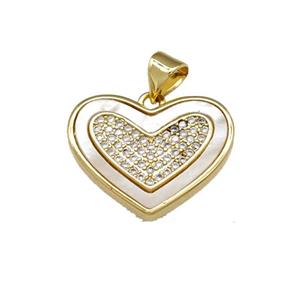 Copper Heart Pendant Pave Shell Zirconia 18K Gold Plated, approx 20mm