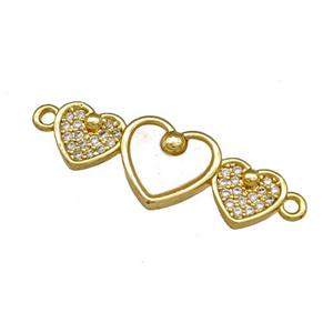 Copper Heart Connector Pave Shell Zirconia 18K Gold Plated, approx 8-28mm