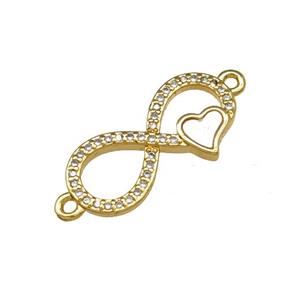 Copper Infinity Connector Pave Shell Zirconia Heart 18K Gold Plated, approx 11-21mm
