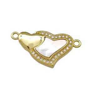 Copper Heart Connector Pave Shell Zirconia 18K Gold Plated, approx 13-20mm