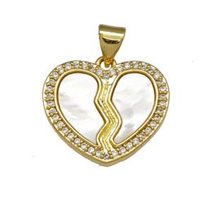 Copper Heart Pendant Pave Shell Zirconia 18K Gold Plated, approx 19mm