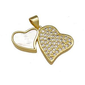 Copper Heart Pendant Pave Shell Zirconia 18K Gold Plated, approx 18-26mm