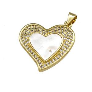 Copper Heart Pendant Pave Shell Zirconia 18K Gold Plated, approx 20-23mm