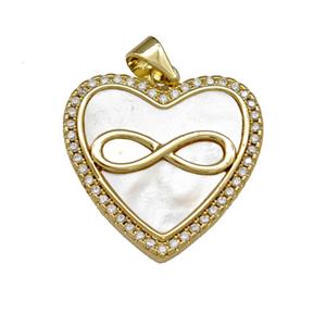 Copper Heart Pendant Pave Shell Zirconia Infinity 18K Gold Plated, approx 21mm