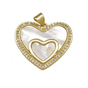 Copper Heart Pendant Pave Shell Zirconia 18K Gold Plated, approx 22-25mm