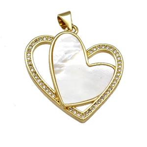 Copper Heart Pendant Pave Shell Zirconia 18K Gold Plated, approx 25mm