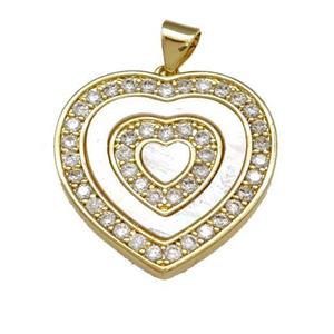 Copper Heart Pendant Pave Shell Zirconia 18K Gold Plated, approx 22mm
