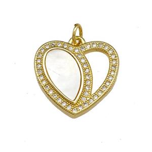 Copper Heart Pendant Pave Shell Zirconia 18K Gold Plated, approx 18mm