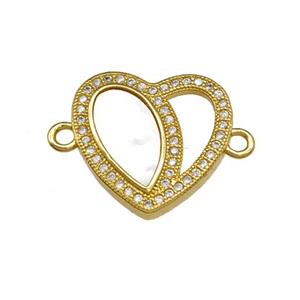 Copper Heart Connector Pave Shell Zirconia 18K Gold Plated, approx 18mm