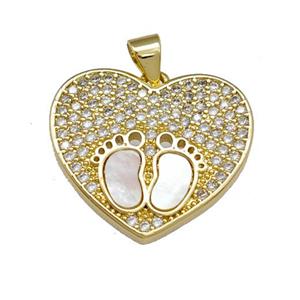 Copper Heart Pendant Pave Shell Zirconia Barefoot 18K Gold Plated, approx 22mm