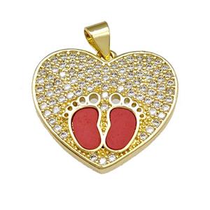Copper Heart Pendant Pave Shell Zirconia Barefoot 18K Gold Plated, approx 22mm