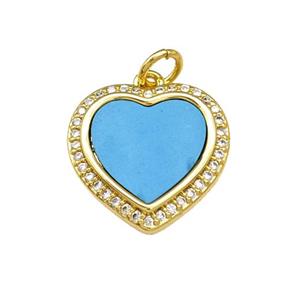 Copper Heart Pendant Pave Blue Shell Zirconia 18K Gold Plated, approx 16mm